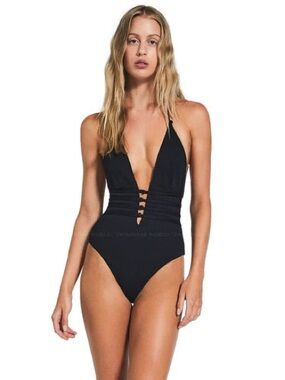 Devon Windsor Black Plunge One Piece Swimsuit